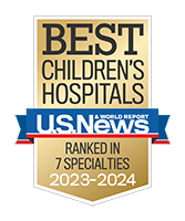 USNews award logo best childrens hospital 7specialties 2023 2024