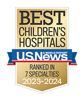 USNews award logo best childrens hospital 7specialties 2023 2024